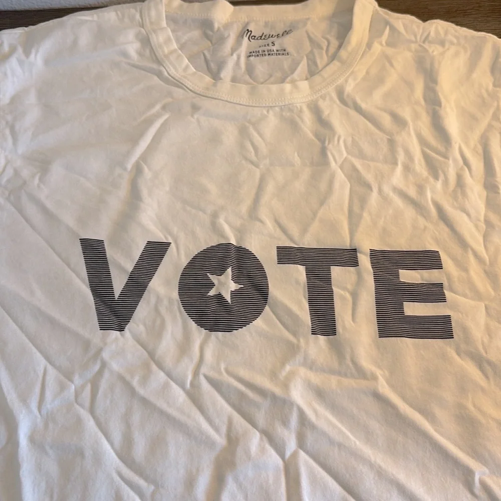 NWT [Madewell] "Vote" Crewneck Allday Graphic Slogan Ivory T-Shirt Women's Small - Picture 5 of 7